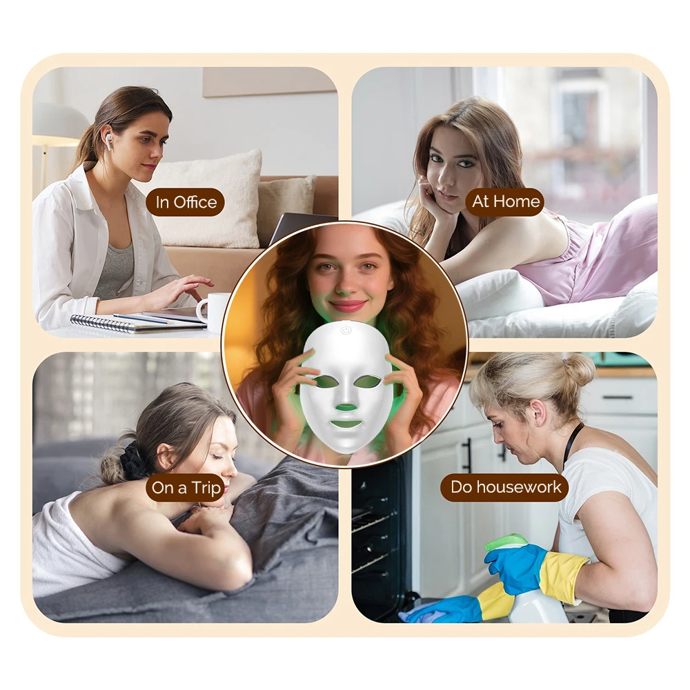 foreverlily 7 Colors Photon Facial LED Mask Red Light Therapy Anti Aging Face Neck Beauty Mask Relaxation Treatment Anti-Wrinkle