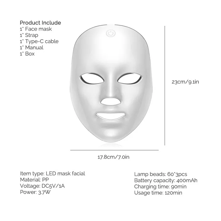 foreverlily 7 Colors Photon Facial LED Mask Red Light Therapy Anti Aging Face Neck Beauty Mask Relaxation Treatment Anti-Wrinkle