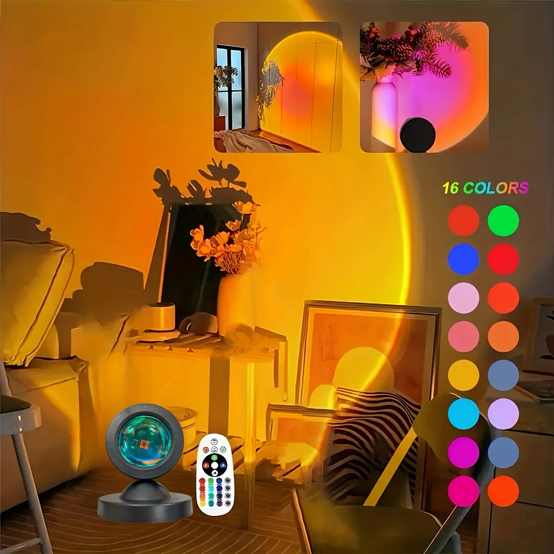 Sunset Light Projection Light With Remote Control 16-Color Night Light RGB Color Changing LED Light Bedroom Photography Prop