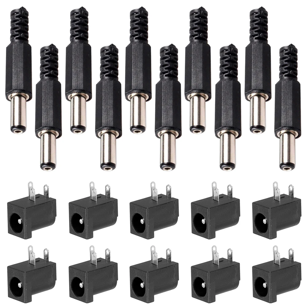 10pcs 3 Pin DC Power Connector PCB Mount Female Plug Jack + 10pcs 5.5mm x 2.1mm DIY Male DC Power Plug Jack Solder Connector