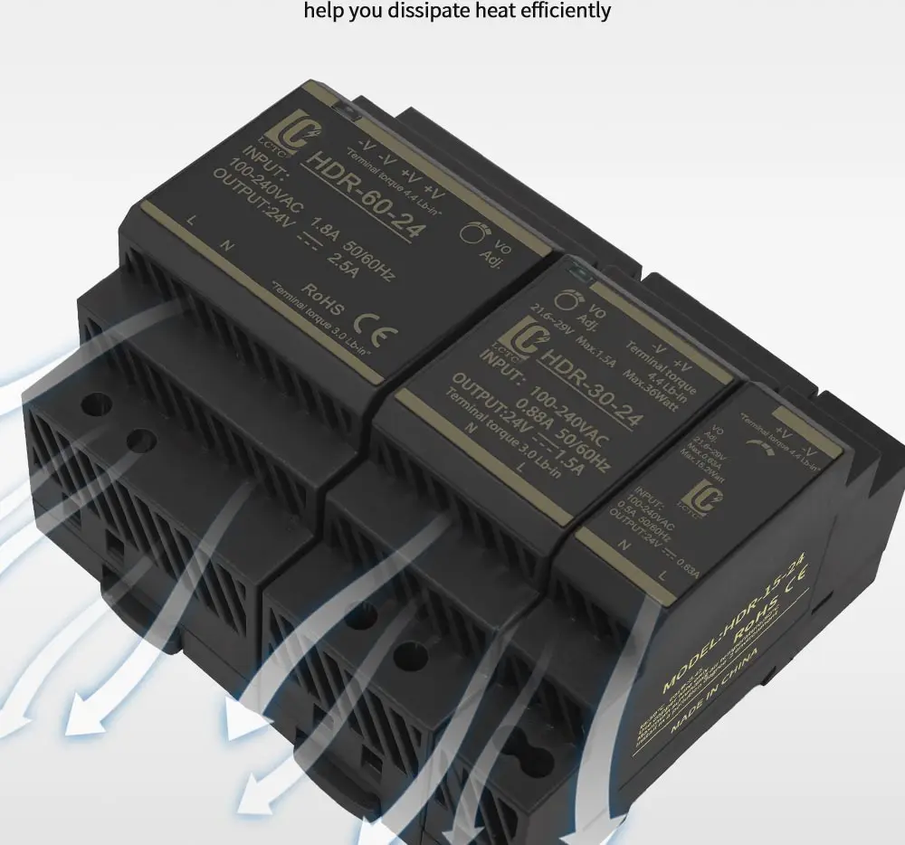 Switching Power Supply 5V/12V/24V/48V DIN Rail Power Supply AC to DC HDR-15/30/60/100/150W LED DC Switching Power Supply