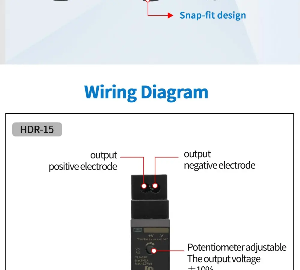 Switching Power Supply 5V/12V/24V/48V DIN Rail Power Supply AC to DC HDR-15/30/60/100/150W LED DC Switching Power Supply
