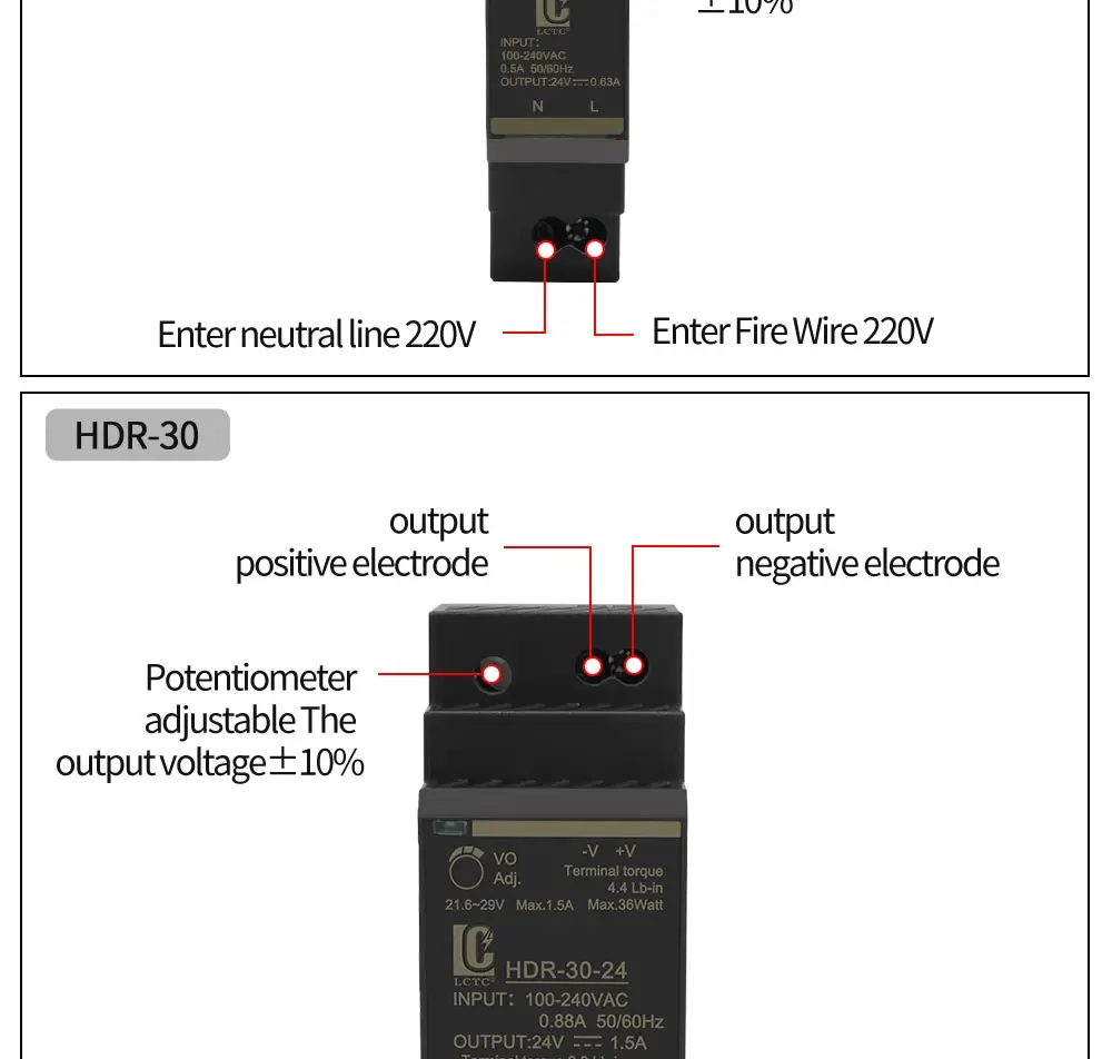 Switching Power Supply 5V/12V/24V/48V DIN Rail Power Supply AC to DC HDR-15/30/60/100/150W LED DC Switching Power Supply
