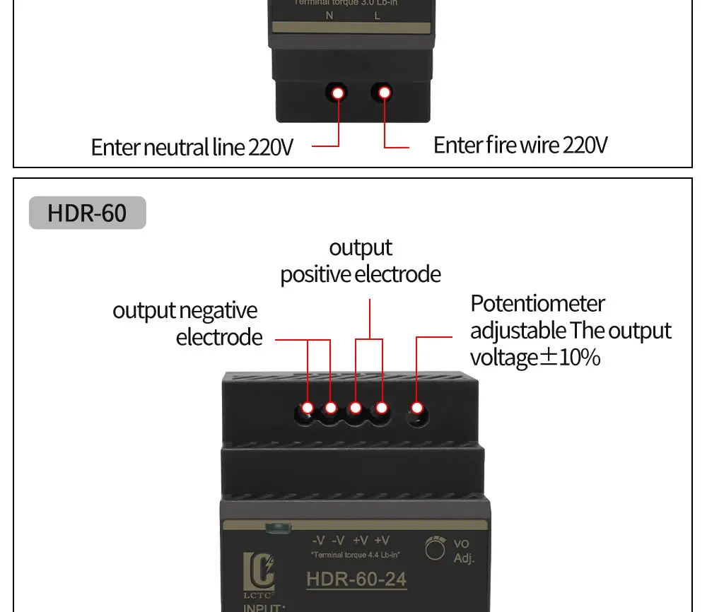 Switching Power Supply 5V/12V/24V/48V DIN Rail Power Supply AC to DC HDR-15/30/60/100/150W LED DC Switching Power Supply