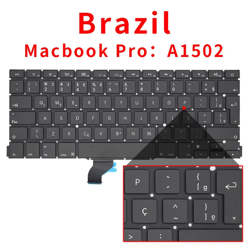 US/UK/RU/GR/FR/SP/BR/IT/PT/PO/TR/TI Laptop Keyboard For Apple Macbook Pro Retina 13" A1502 ME864 ME865 ME866 Replacement