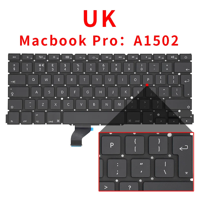 US/UK/RU/GR/FR/SP/BR/IT/PT/PO/TR/TI Laptop Keyboard For Apple Macbook Pro Retina 13" A1502 ME864 ME865 ME866 Replacement