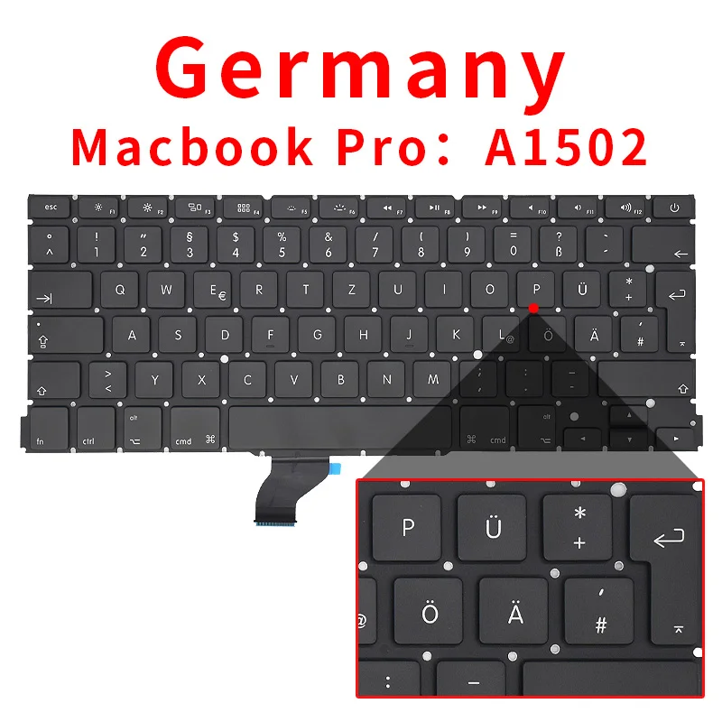 US/UK/RU/GR/FR/SP/BR/IT/PT/PO/TR/TI Laptop Keyboard For Apple Macbook Pro Retina 13" A1502 ME864 ME865 ME866 Replacement