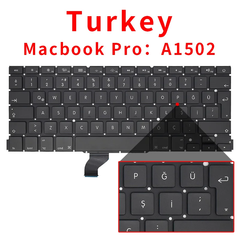 US/UK/RU/GR/FR/SP/BR/IT/PT/PO/TR/TI Laptop Keyboard For Apple Macbook Pro Retina 13" A1502 ME864 ME865 ME866 Replacement