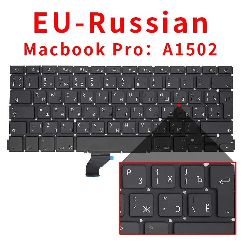 US/UK/RU/GR/FR/SP/BR/IT/PT/PO/TR/TI Laptop Keyboard For Apple Macbook Pro Retina 13" A1502 ME864 ME865 ME866 Replacement