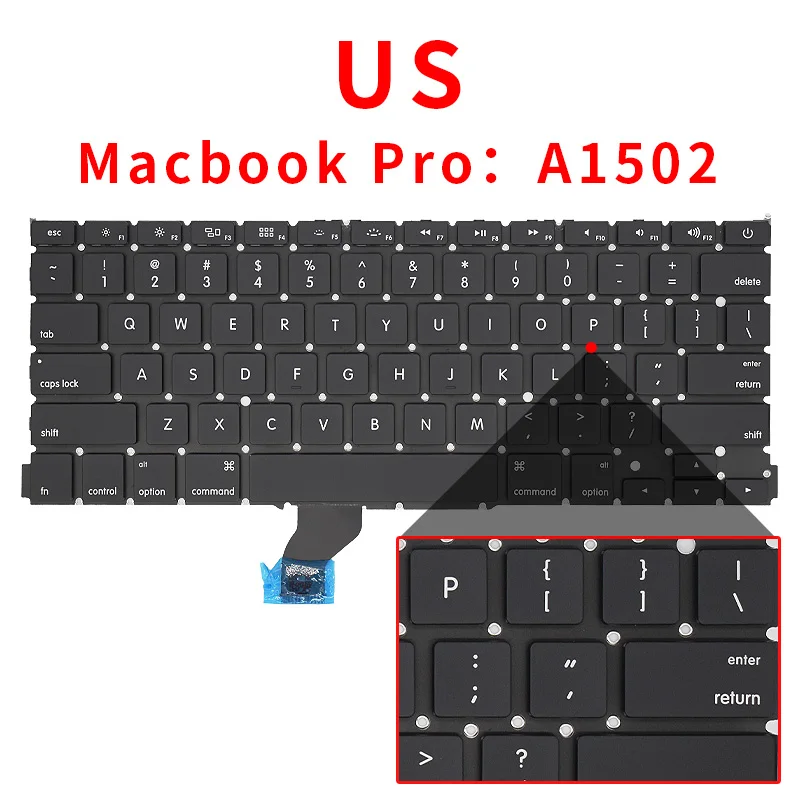 US/UK/RU/GR/FR/SP/BR/IT/PT/PO/TR/TI Laptop Keyboard For Apple Macbook Pro Retina 13" A1502 ME864 ME865 ME866 Replacement