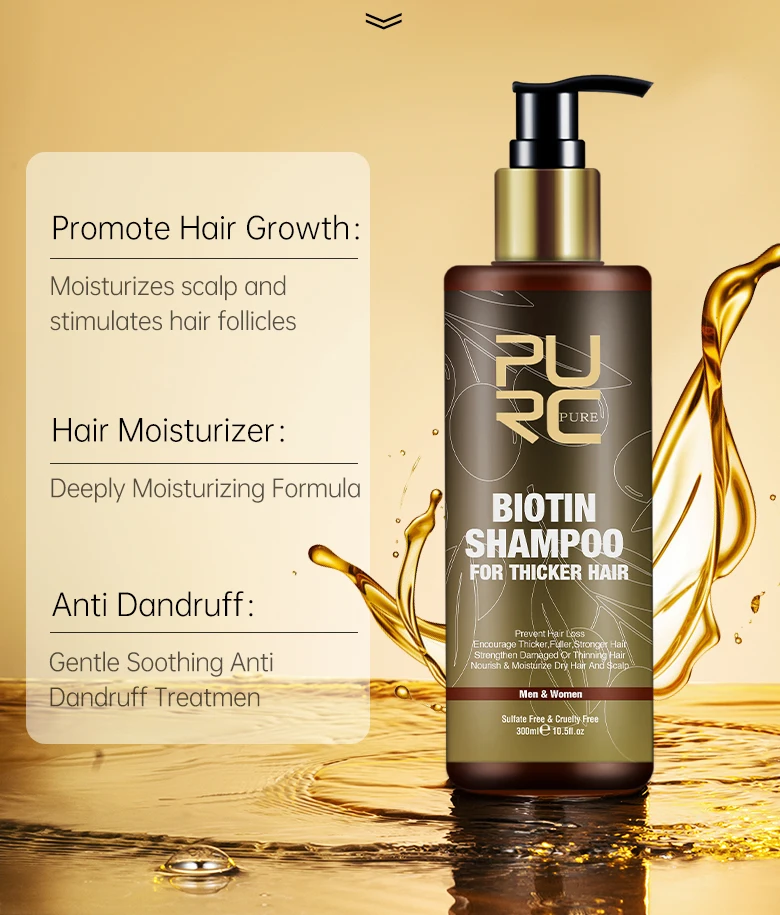 PURC 300ML Biotin Hair Shampoo Scalp Cleaning Nourishing Strengthen Roots Shampoos Hair Care Products for All Hair Types