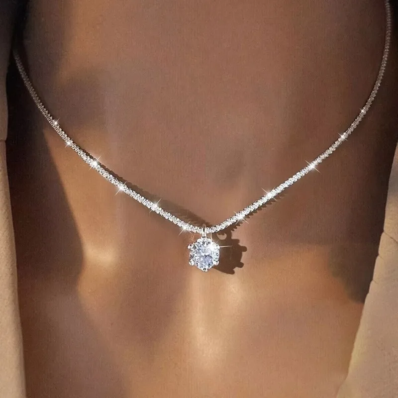 Best Selling S925 Silver Moissanite Necklace Thick Chain Women Birthday Gift 1-2CT Diamond Necklace Exquisite Party Jewelry