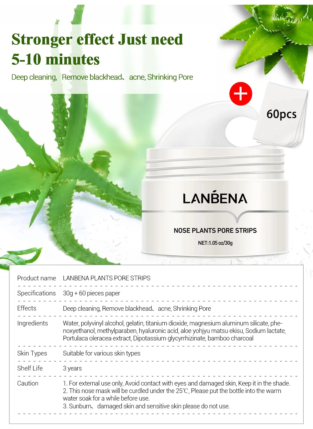 LANBENA Face Mask Blackhead Remover Skin Care Nose Mask Pore Strip Deep Cleaning Peeling Acne Treatment Facial Mask