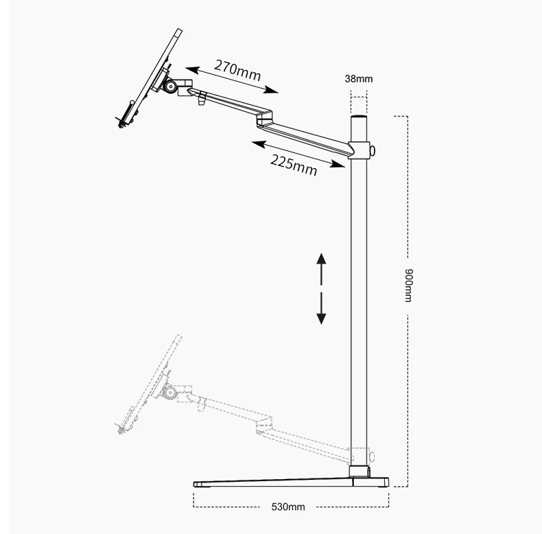 UP-8AW Aluminum Reading Book Rack Floor Stand Office Notebook Tray Book Tablet Tray Height Adjust