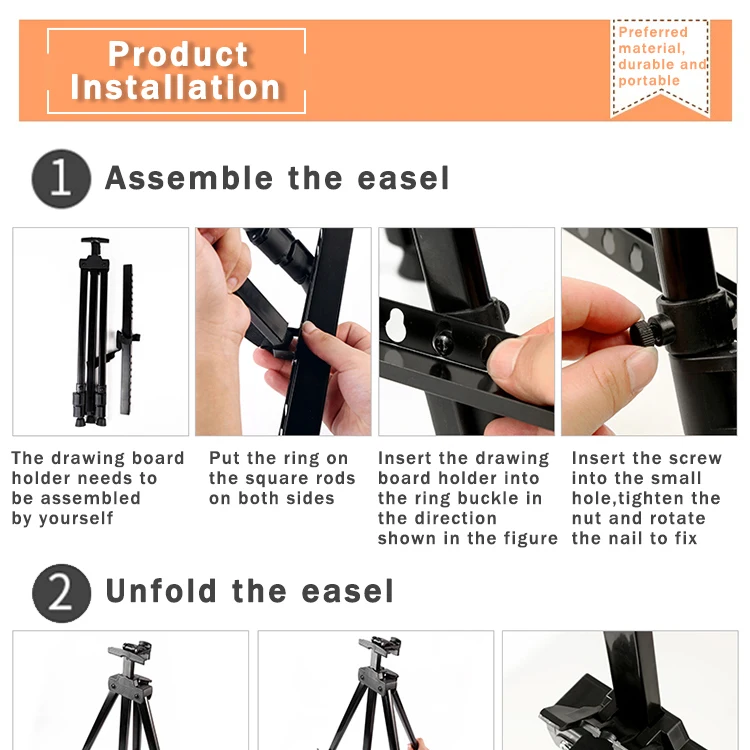 AngelMark Easy Folding Easel Stand Collapse Adjustable Metal Tripod Artist Easel with Bag Extra Sturdy for Table-Top/Floor Paint