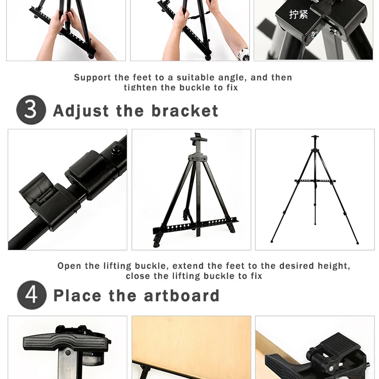AngelMark Easy Folding Easel Stand Collapse Adjustable Metal Tripod Artist Easel with Bag Extra Sturdy for Table-Top/Floor Paint