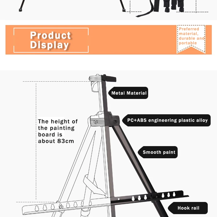 AngelMark Easy Folding Easel Stand Collapse Adjustable Metal Tripod Artist Easel with Bag Extra Sturdy for Table-Top/Floor Paint