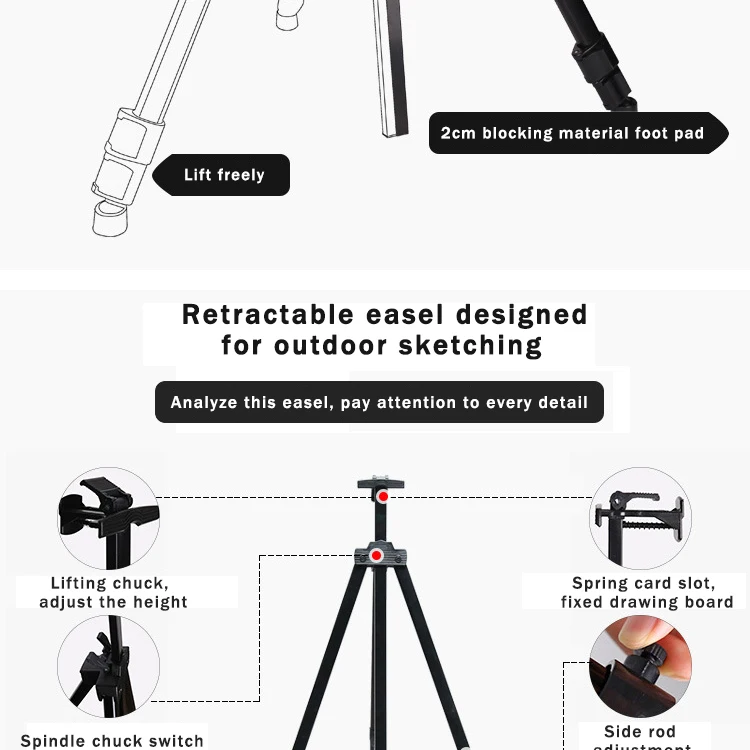 AngelMark Easy Folding Easel Stand Collapse Adjustable Metal Tripod Artist Easel with Bag Extra Sturdy for Table-Top/Floor Paint