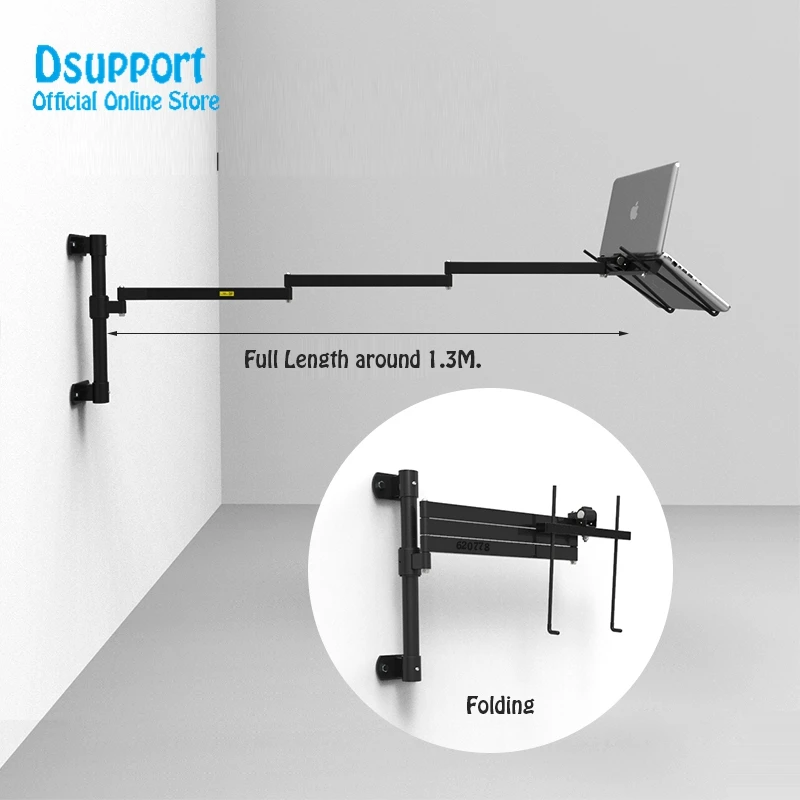 Foldable Wall Mount 13-17 Inch Laptop Holder Ultra Long Mechanical Arm Laptop Cooler Retractable Notebook Mount
