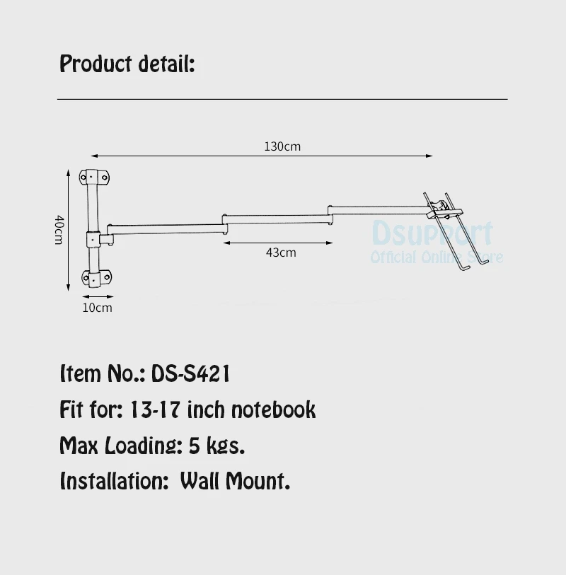 Foldable Wall Mount 13-17 Inch Laptop Holder Ultra Long Mechanical Arm Laptop Cooler Retractable Notebook Mount