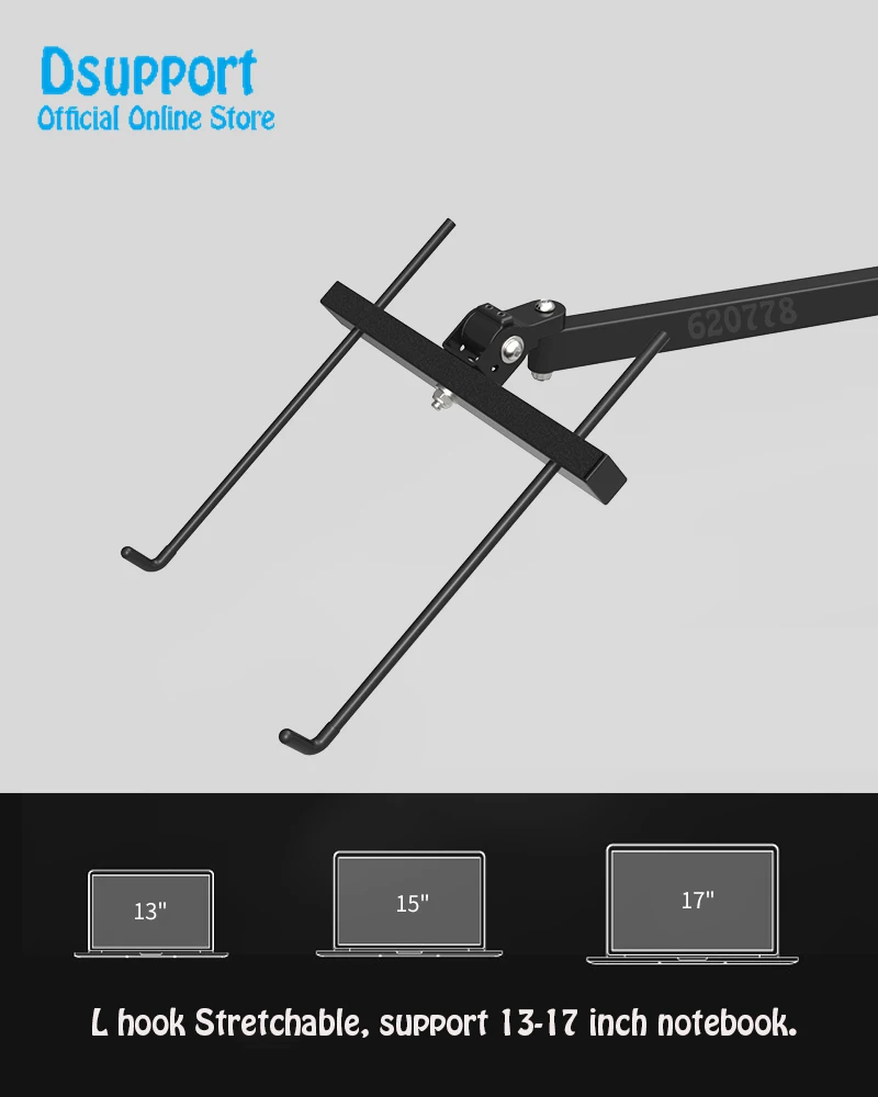 Foldable Wall Mount 13-17 Inch Laptop Holder Ultra Long Mechanical Arm Laptop Cooler Retractable Notebook Mount