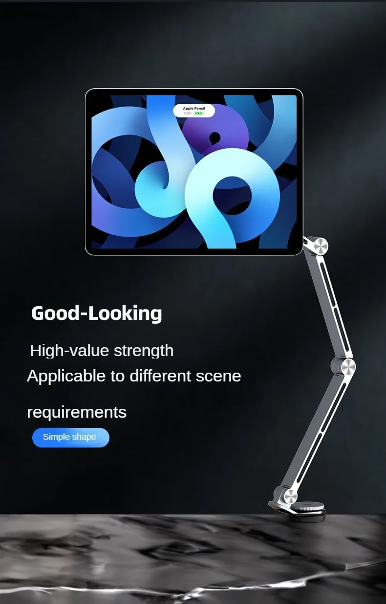 Tablet Desk Mount Stand,360° Rotating Adjustable Metal Arms Foldable, Sturdy Bed Mount for 4.7-13.5 Inch iPad and Android