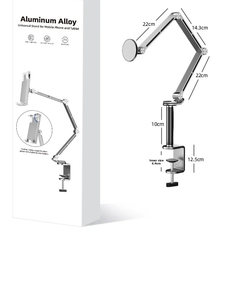 Tablet Desk Mount Stand,360° Rotating Adjustable Metal Arms Foldable, Sturdy Bed Mount for 4.7-13.5 Inch iPad and Android