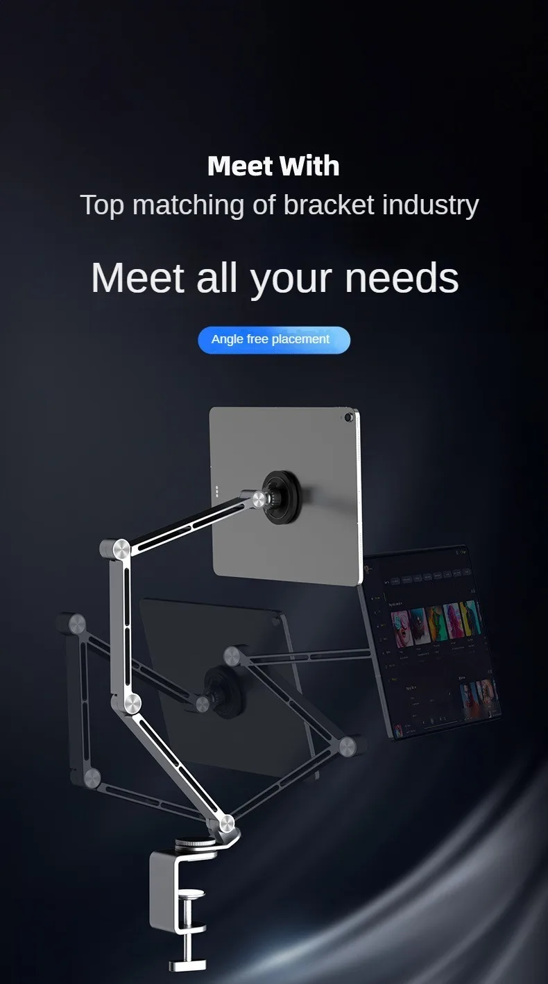 Tablet Desk Mount Stand,360° Rotating Adjustable Metal Arms Foldable, Sturdy Bed Mount for 4.7-13.5 Inch iPad and Android