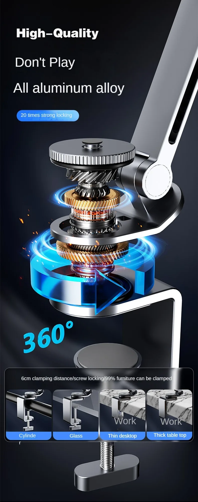 Tablet Desk Mount Stand,360° Rotating Adjustable Metal Arms Foldable, Sturdy Bed Mount for 4.7-13.5 Inch iPad and Android