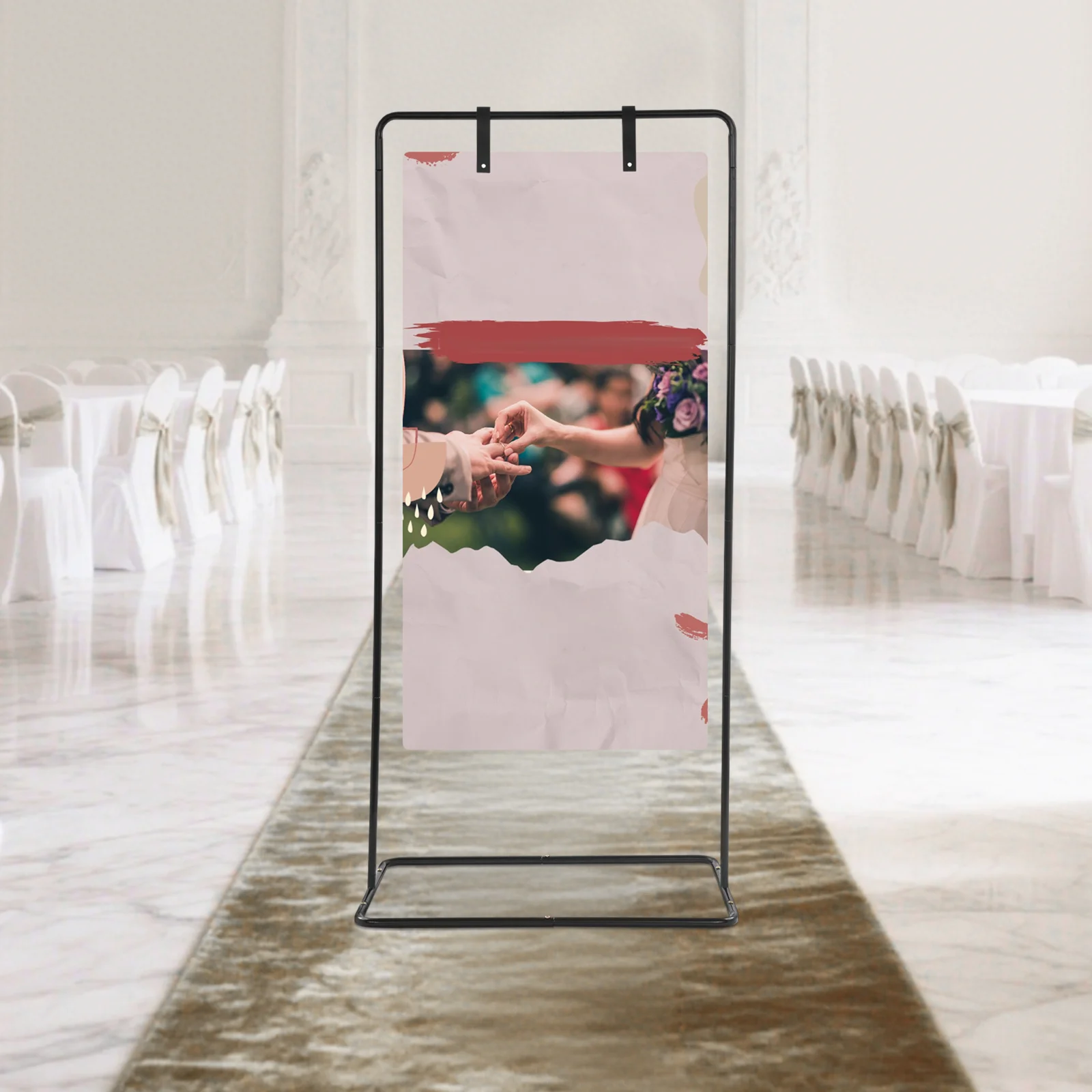Floor Standing Wedding Welcome Sign Stand, Detachable Wedding Sign Holder, 80*50*175cm Standing Display Rack For Activities, Party