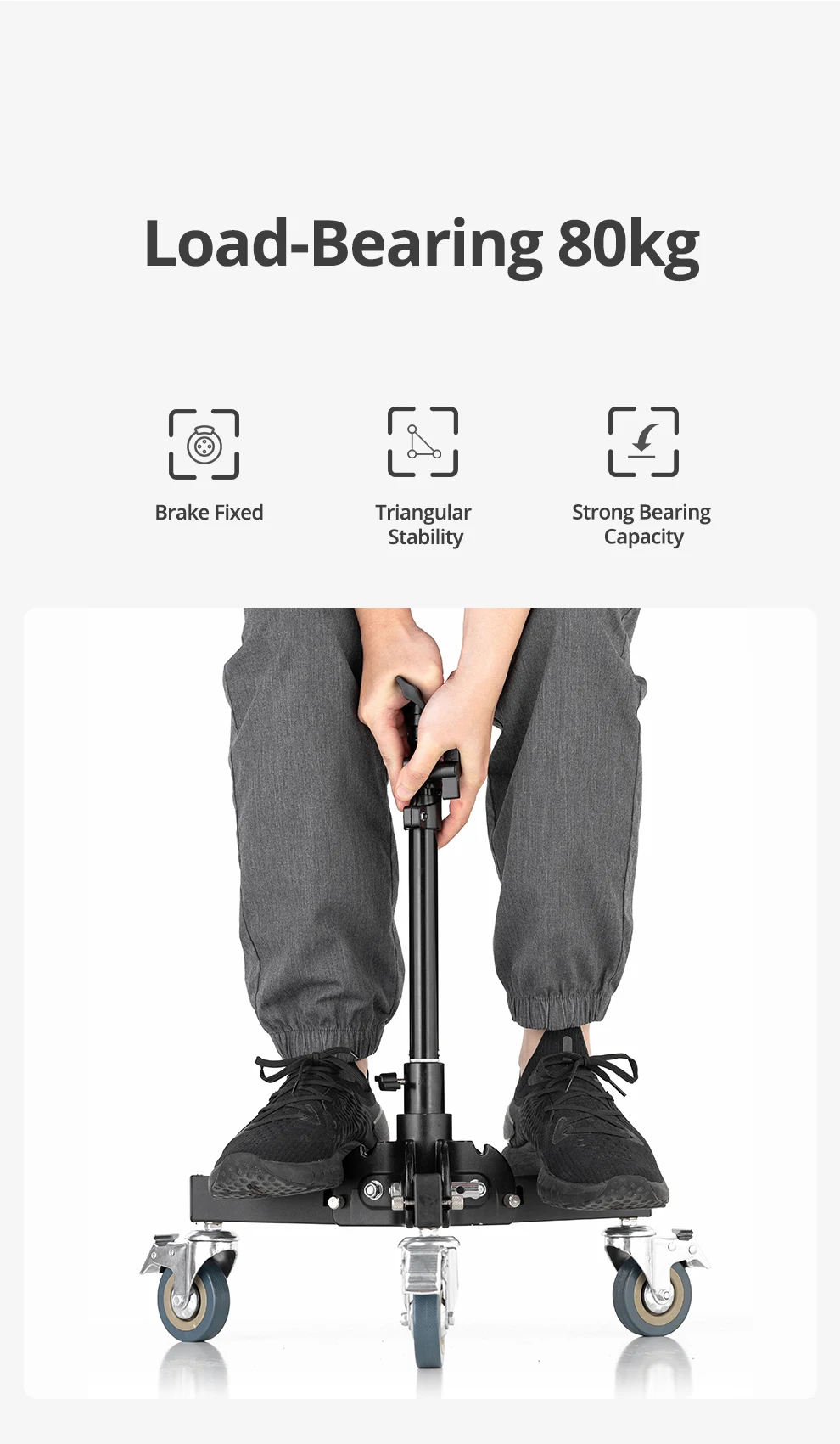 AMBITFUL 93-147cm Heavy Duty Light Stand Studio 61-81cm Wheels Tripod 20KG Max Loaded Studio Floor Light Stand