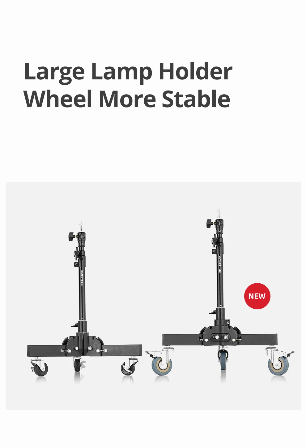 AMBITFUL 93-147cm Heavy Duty Light Stand Studio 61-81cm Wheels Tripod 20KG Max Loaded Studio Floor Light Stand
