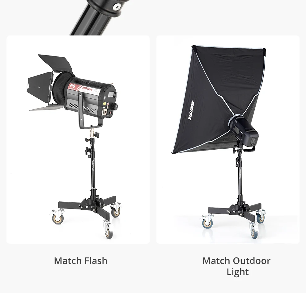 AMBITFUL 93-147cm Heavy Duty Light Stand Studio 61-81cm Wheels Tripod 20KG Max Loaded Studio Floor Light Stand
