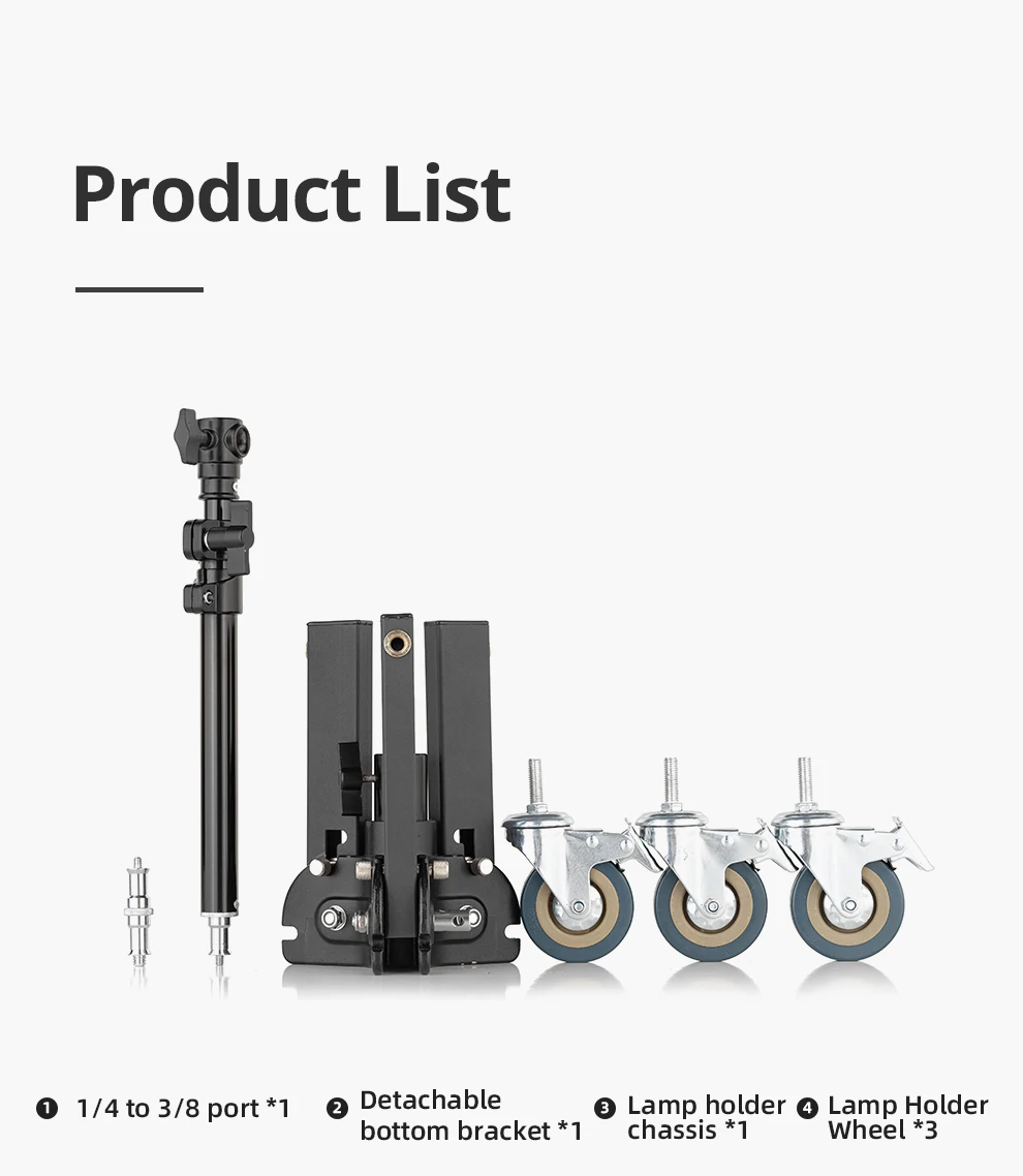 AMBITFUL 93-147cm Heavy Duty Light Stand Studio 61-81cm Wheels Tripod 20KG Max Loaded Studio Floor Light Stand