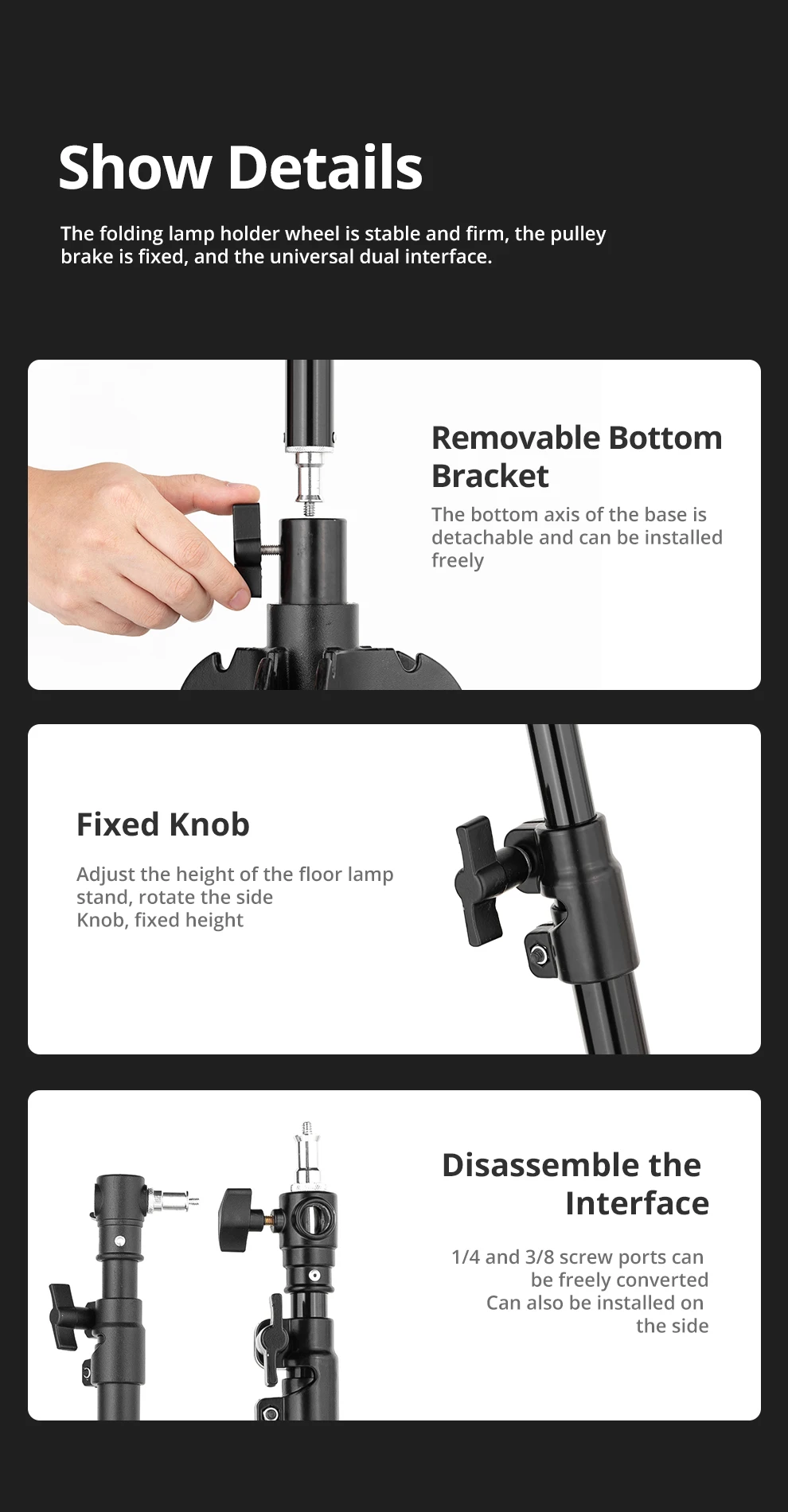 AMBITFUL 93-147cm Heavy Duty Light Stand Studio 61-81cm Wheels Tripod 20KG Max Loaded Studio Floor Light Stand