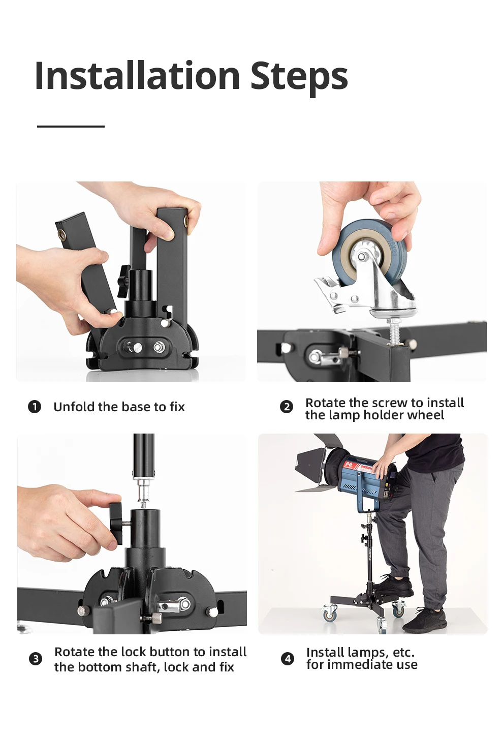 AMBITFUL 93-147cm Heavy Duty Light Stand Studio 61-81cm Wheels Tripod 20KG Max Loaded Studio Floor Light Stand