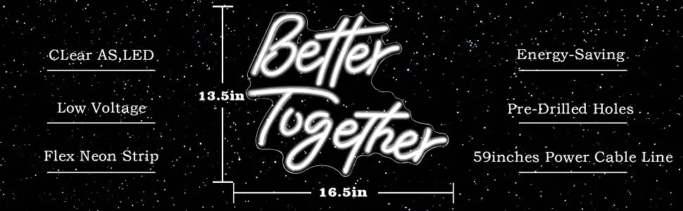 Better Together Neon Sign LED Light Home Art Wedding Bar Bedroom Aesthetic Room Birthday Party Clue Wall Decorate Gift
