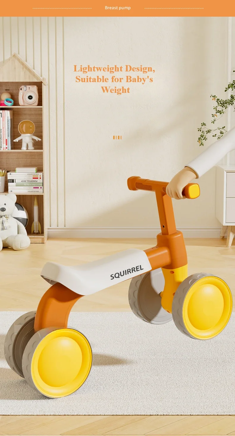 Baby Balance Bike 4-Wheel Walker with No Pedal First Toddler Outdoor Ride-On Toy Kids Birthday Gift for 1-3 Year Olds