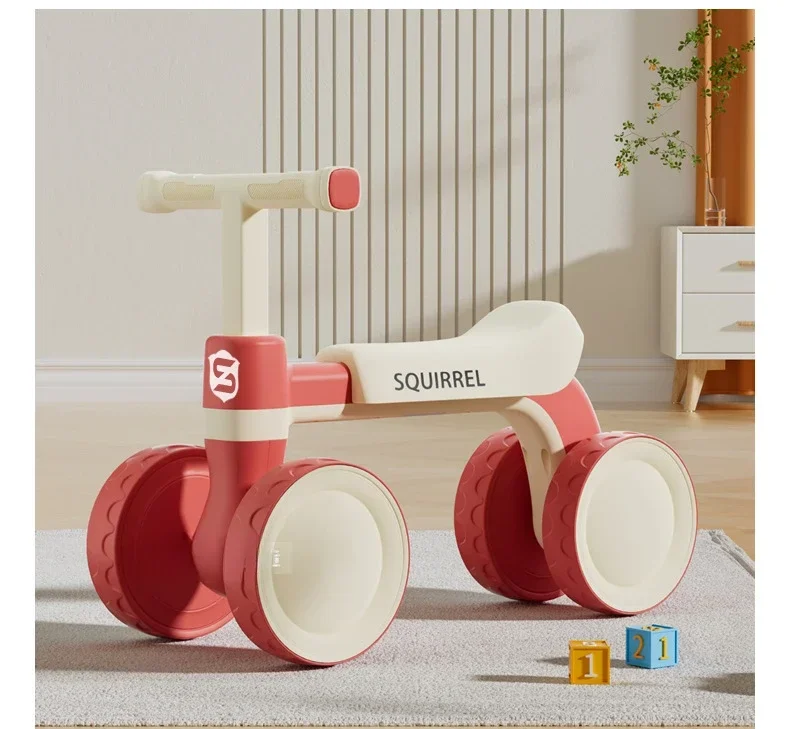 Baby Balance Bike 4-Wheel Walker with No Pedal First Toddler Outdoor Ride-On Toy Kids Birthday Gift for 1-3 Year Olds