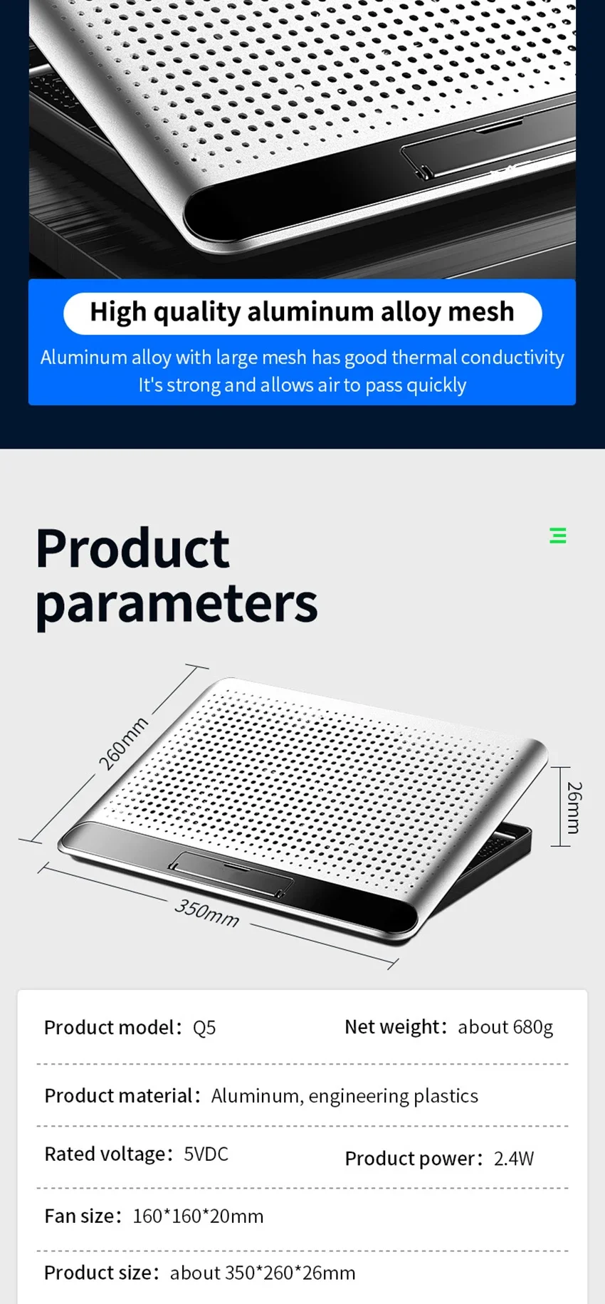 Metal Panel Laptop Cooler Stand Gaming Laptop Cooling Fan Laptop Cooling Pad 17 inch Notebook Cooler Stand For Gaming