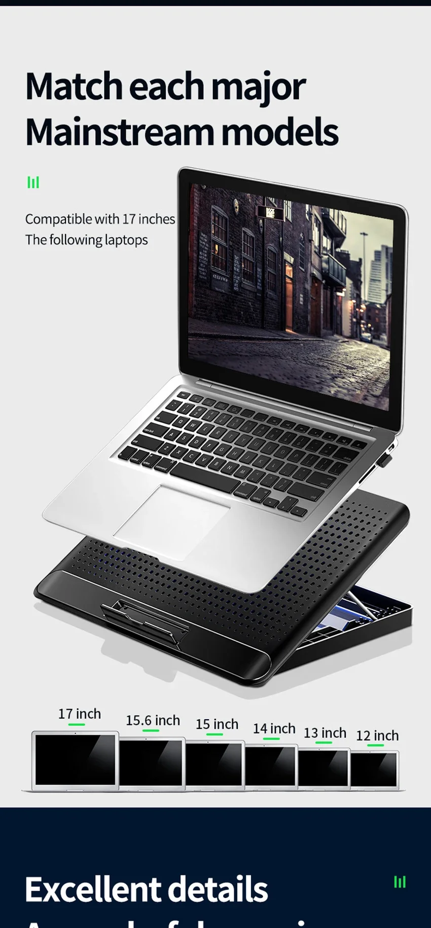Metal Panel Laptop Cooler Stand Gaming Laptop Cooling Fan Laptop Cooling Pad 17 inch Notebook Cooler Stand For Gaming