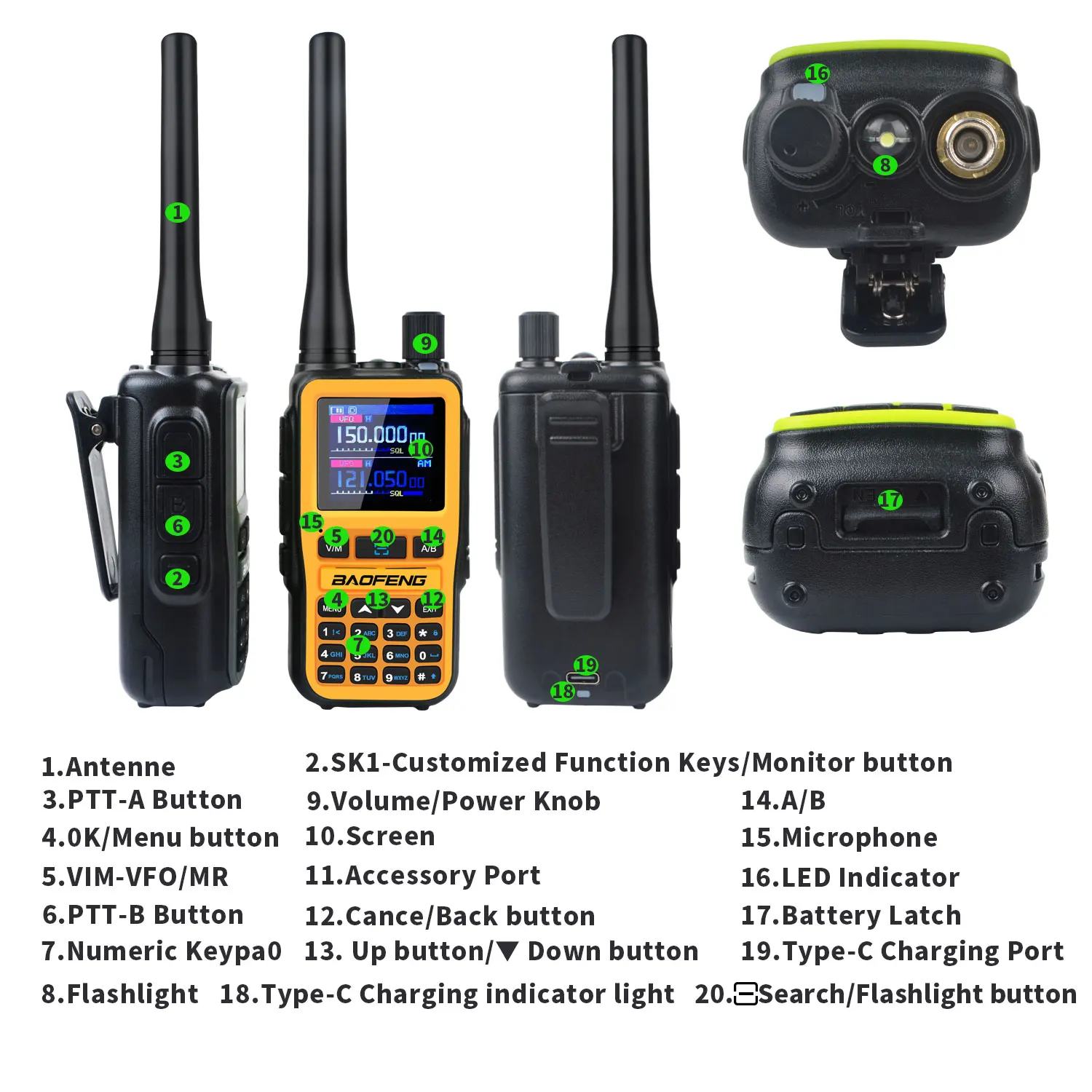 2PCS/Pack Baofeng UV-5R Mini Dual Band Dual PTT Walkie Talkie 5RMINI Air Band Rx 5W Compact VOX FM Amateur Radio Type-C Charge