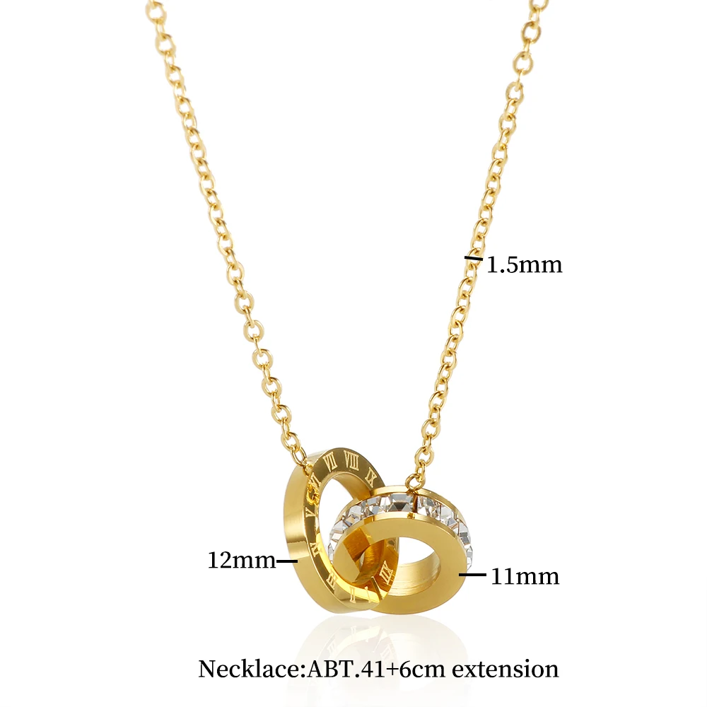 Trendy Roman Numerals Jewelry Set Luxury Round Crystal Gold Color Charm Necklace Earrings Bracelet Stainless Steel For Women New