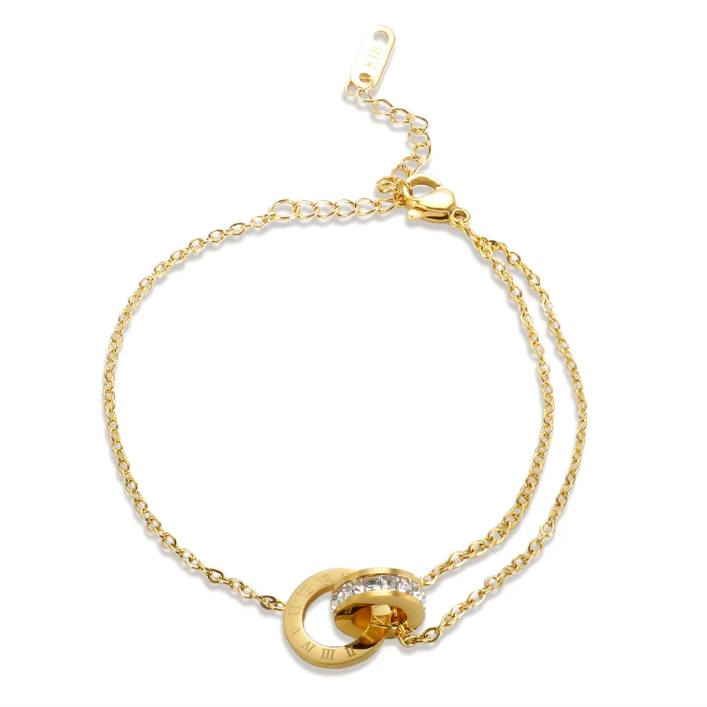 Trendy Roman Numerals Jewelry Set Luxury Round Crystal Gold Color Charm Necklace Earrings Bracelet Stainless Steel For Women New