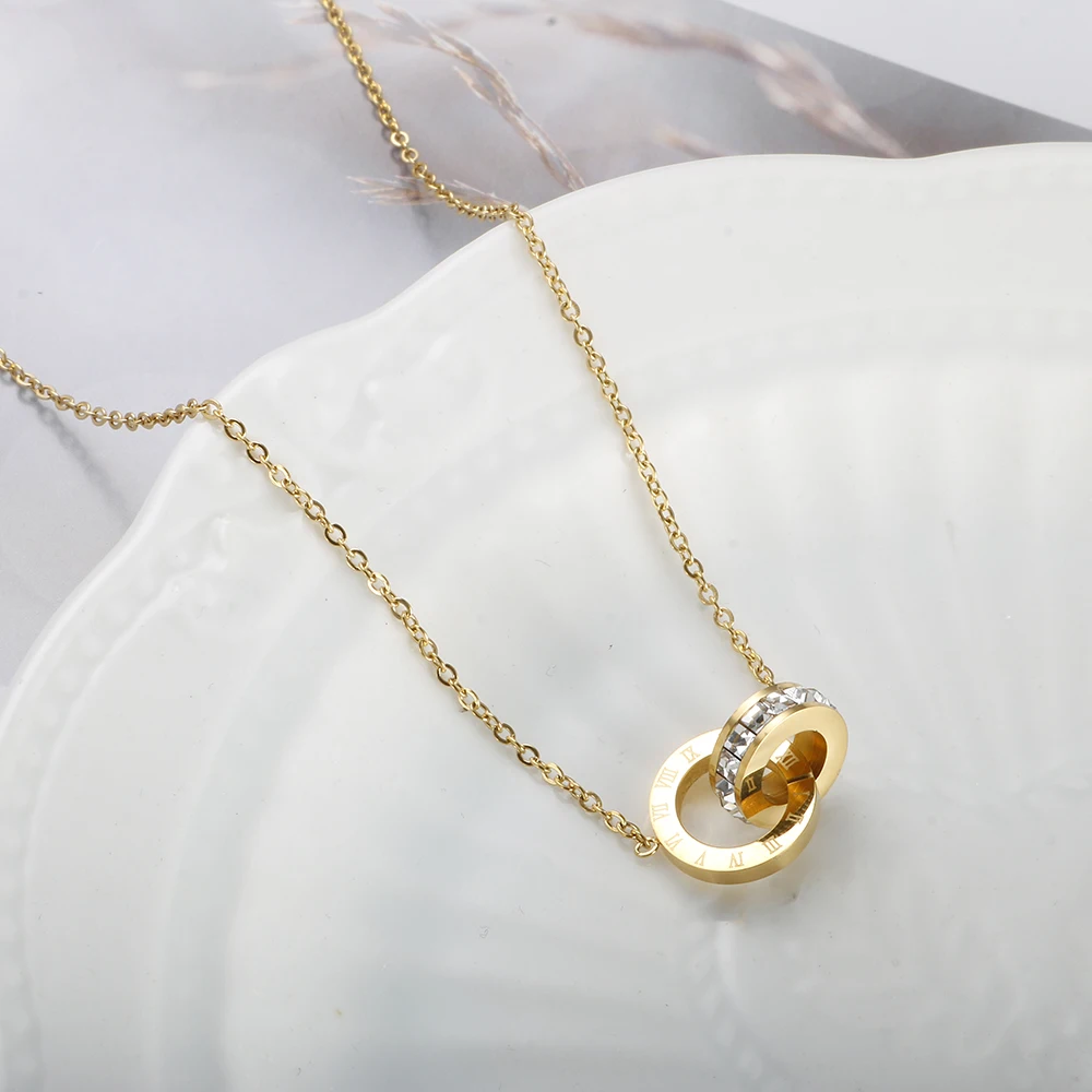 Trendy Roman Numerals Jewelry Set Luxury Round Crystal Gold Color Charm Necklace Earrings Bracelet Stainless Steel For Women New