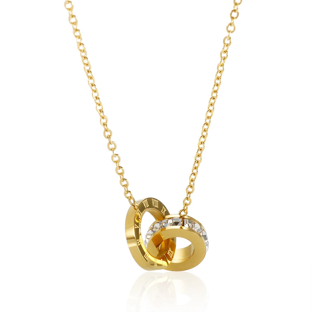 Trendy Roman Numerals Jewelry Set Luxury Round Crystal Gold Color Charm Necklace Earrings Bracelet Stainless Steel For Women New
