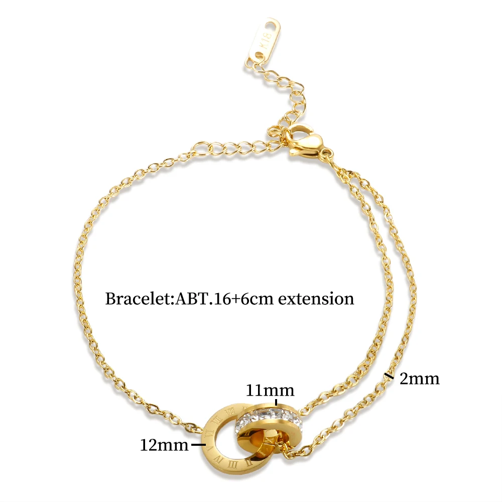 Trendy Roman Numerals Jewelry Set Luxury Round Crystal Gold Color Charm Necklace Earrings Bracelet Stainless Steel For Women New