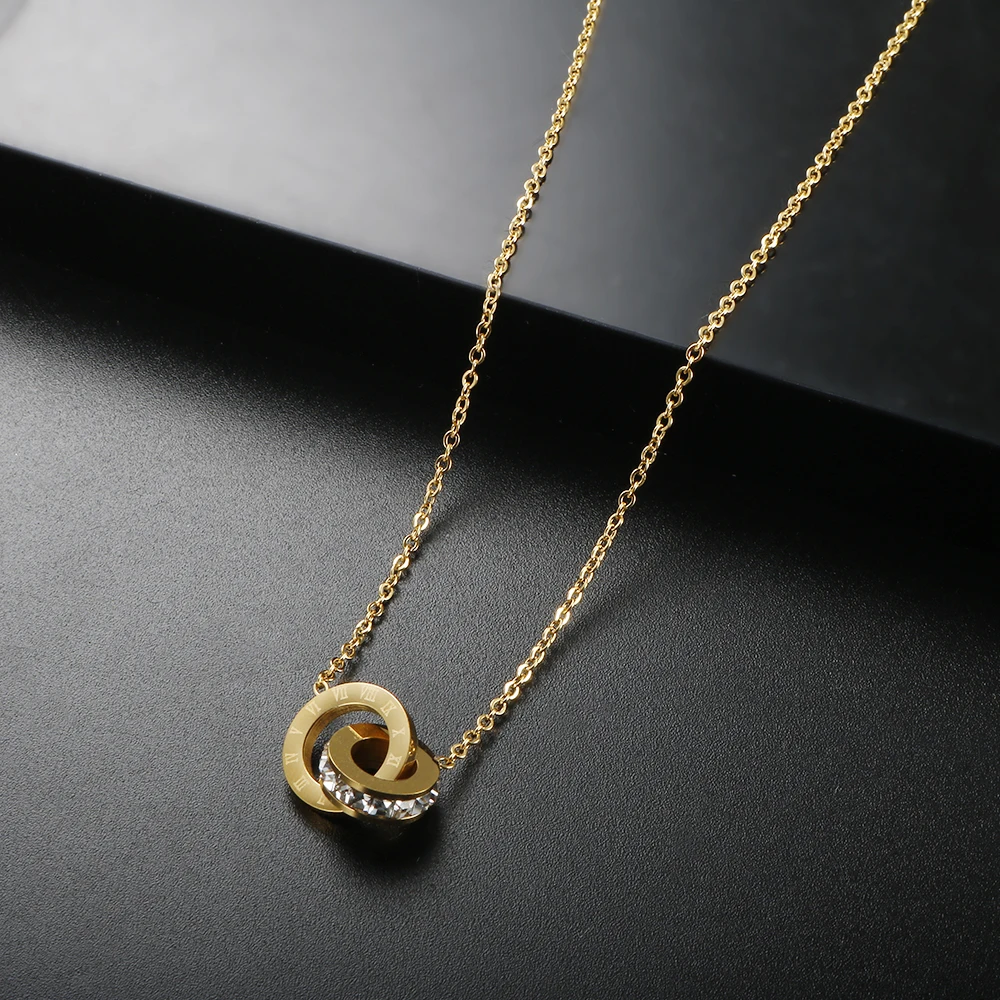 Trendy Roman Numerals Jewelry Set Luxury Round Crystal Gold Color Charm Necklace Earrings Bracelet Stainless Steel For Women New