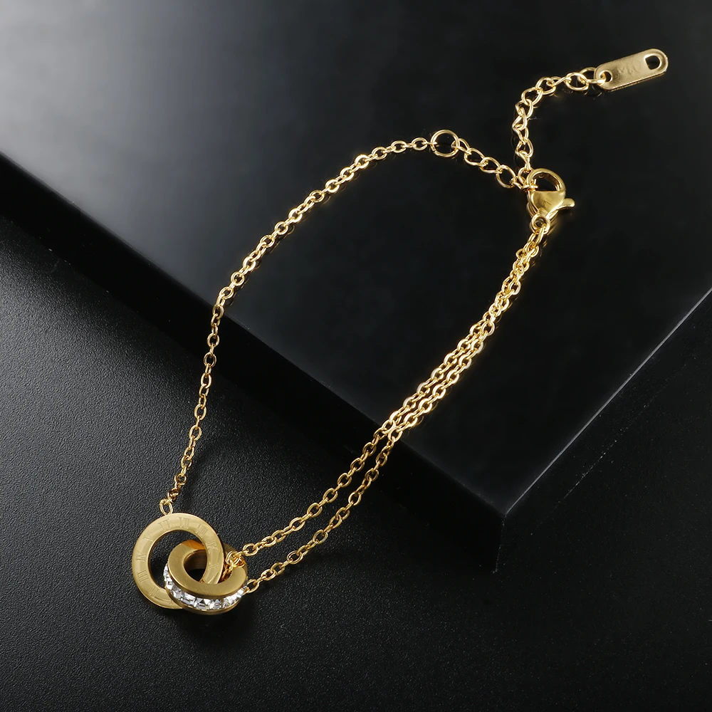 Trendy Roman Numerals Jewelry Set Luxury Round Crystal Gold Color Charm Necklace Earrings Bracelet Stainless Steel For Women New