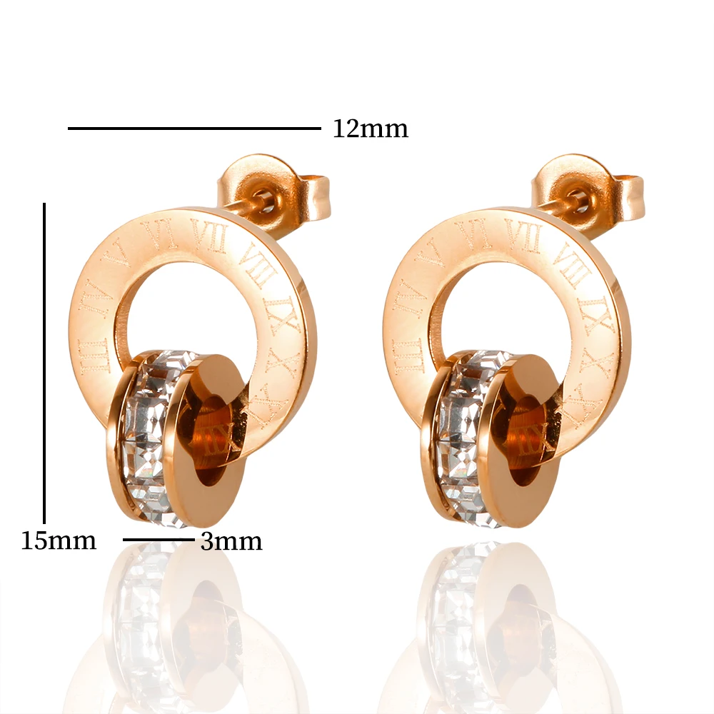 Trendy Roman Numerals Jewelry Set Luxury Round Crystal Gold Color Charm Necklace Earrings Bracelet Stainless Steel For Women New